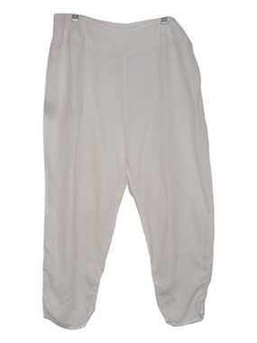Banana Blue White 100% Linen Ruched Crop Pants Large Made in Australia